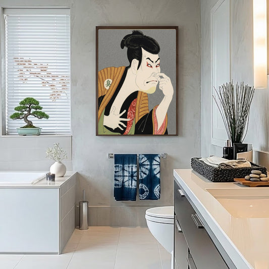 Funny Japanese Kabuki Art Print - Ukiyo-e Parody Bathroom Wall Decor